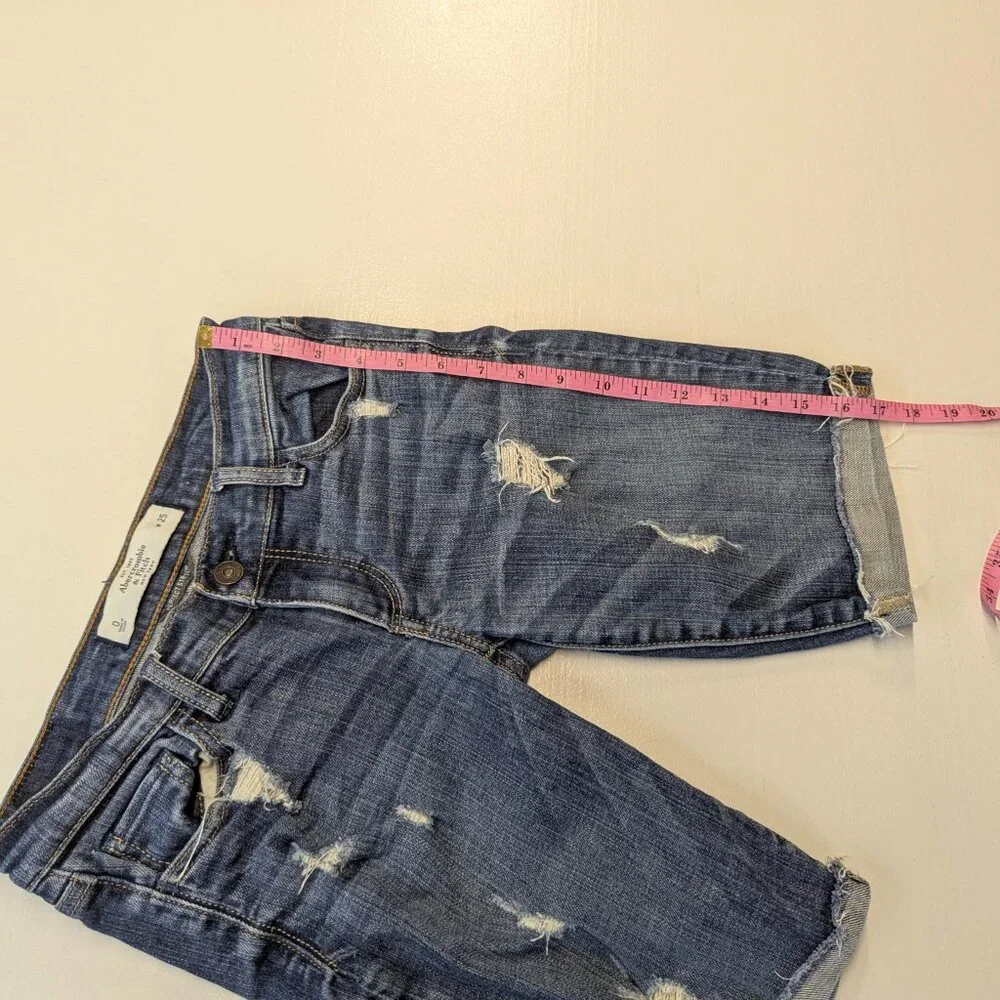 Abercrombie & Fitch Long Denim Distressed Shorts Cuffed Size 25 Low Rise